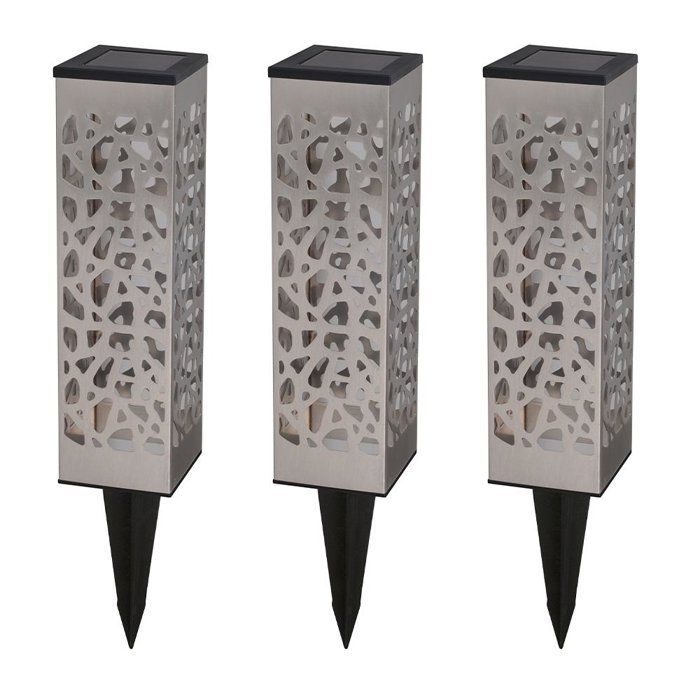 Set di 3 luci solari - LUMISKY - INOX ORGANICO - LED bianco caldo - Acciaio inossidabile - H31 cm - Illuminazione da giardino
