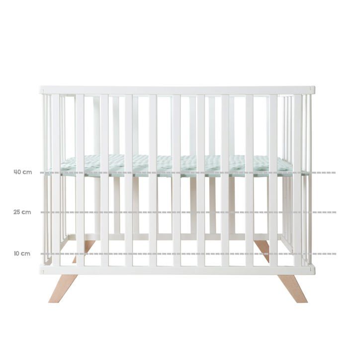 Box per bambini - ROBA - 75 x 100 cm - Include tappeto per box 'Lil Planet' verde satinato - Bianco