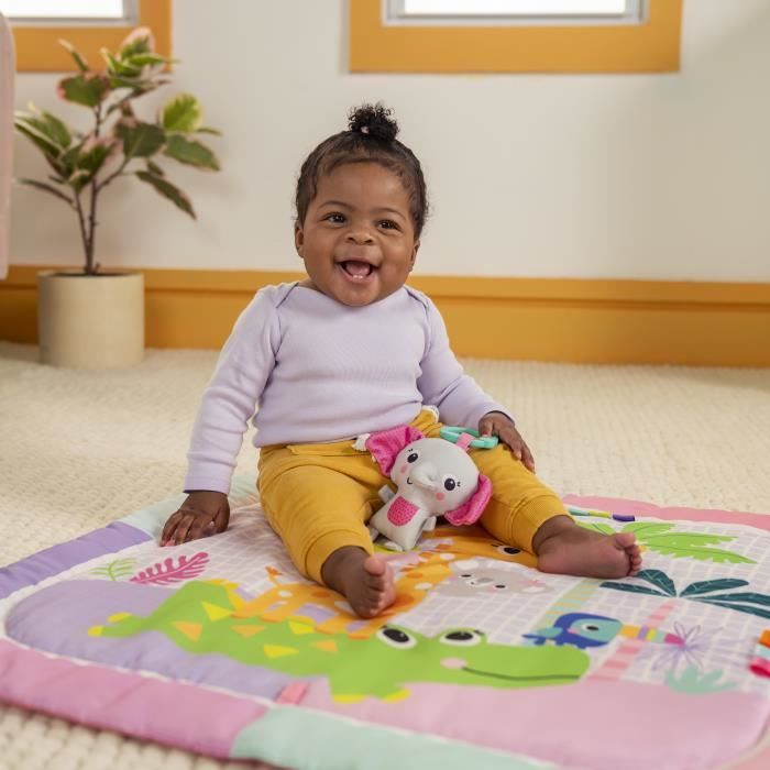 Tappetino attivit� pieghevole per bambini BRIGHT STARTS - Rosa giungla - Arco con giocattoli sensoriali e musicali, specchio