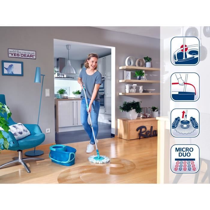 Leifheit 52101 Set Clean Twist Disc Mop Ergo Lavapavimenti, secchio e scopa facili da usare, manico telescopico