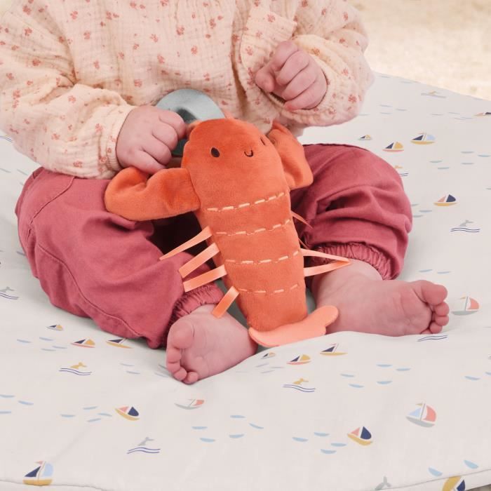 Tappetino da gioco reversibile per bambini INGENUITY - Blu marino - Arco da gioco in legno pieghevole e rimovibile, 5 giocattoli, specchio, cuscino