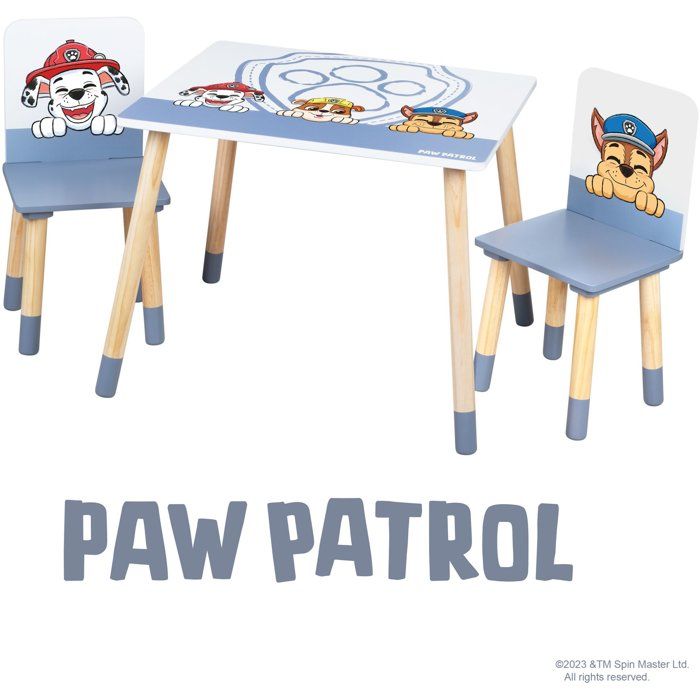 Set composto da tavolo e 2 sedie per bambini - ROBA - Paw Patrol - Gambe in legno massello - Bianco / Azzurro cielo / Naturale