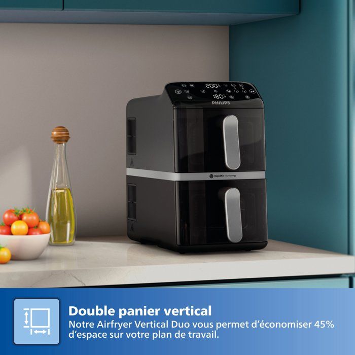 Friggitrice ad aria PHILIPS - Serie 4000 Vertical Duo NA461/00 - Capacit� 10 litri - Doppio serbatoio - 2750 W
