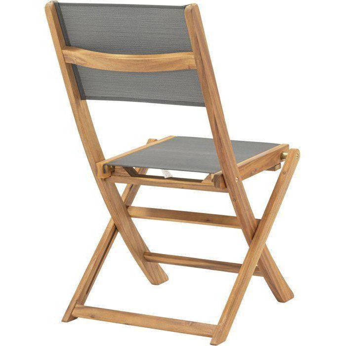 Lot de 4 chaises de jardin en bois d'acacia FSC et assise en textilène - 50 x 57 x 90 cm - Gris
