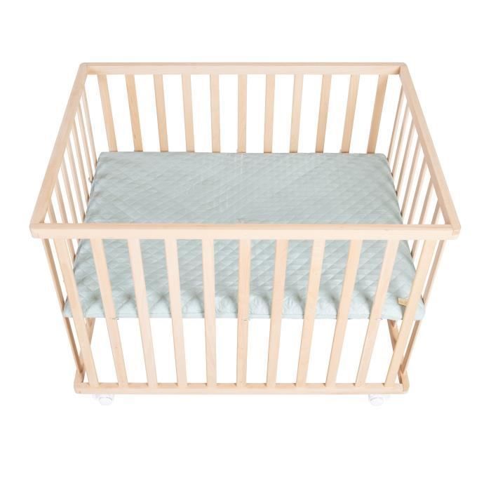 Box per bambini - ROBA - 75 x 100 cm - Include tappeto per box verde smerigliato 'Roba Style' - Ruote - Legno naturale