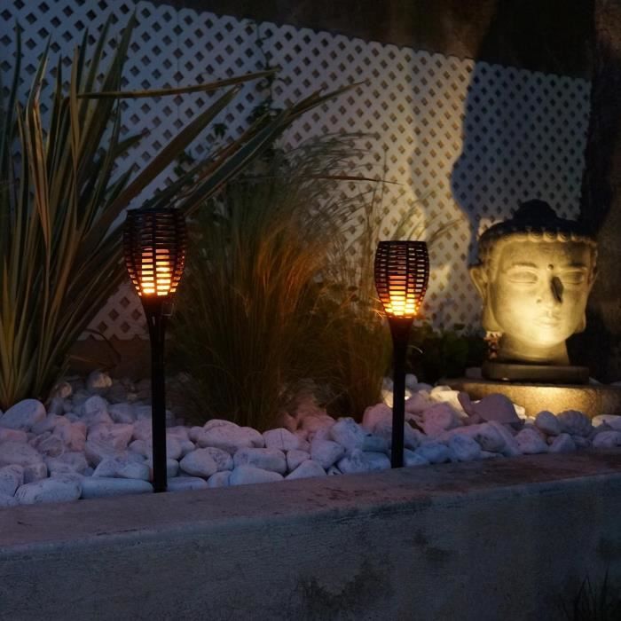LUMI GARDEN Set di 2 mini torce solari Maity Sun - Effetto fiamma - LED - H 70 cm - Bianco caldo