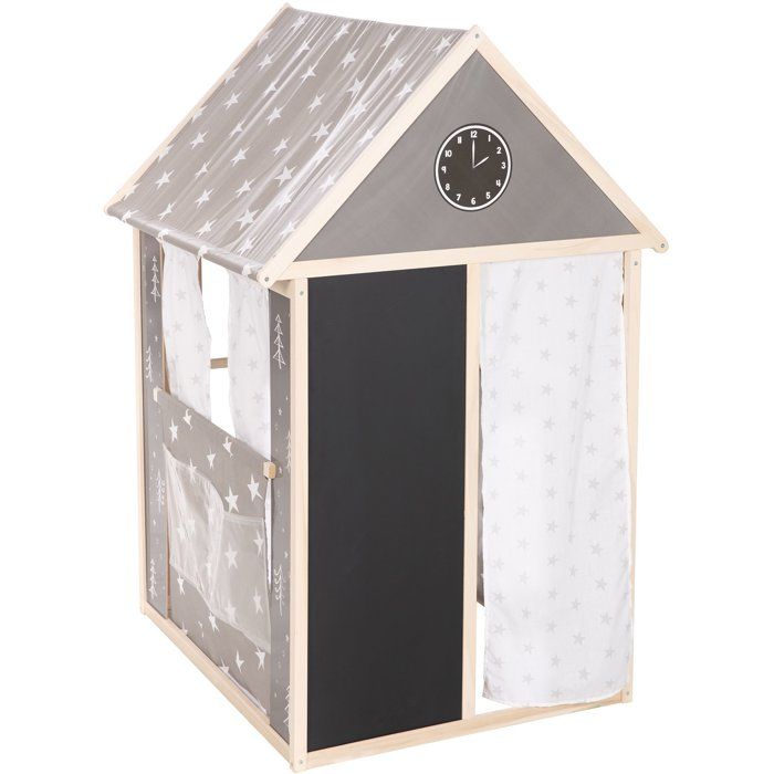 Casetta 4 in 1 - ROBA - Legno e tessuto - 4 lati: teatro, negozio di alimentari, ufficio postale/banca, chiosco con lavagna - Grigio