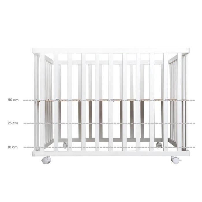 Box per bambini 100x75 cm + Tappetino con stampa di gufi Adam ed Eule + 4 ruote - ROBA - Legno bianco