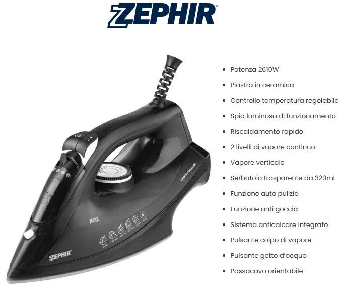 ZEPHIR FERRO DA STIRO PIASTRA CERAMICA 2610W ZHF2600C