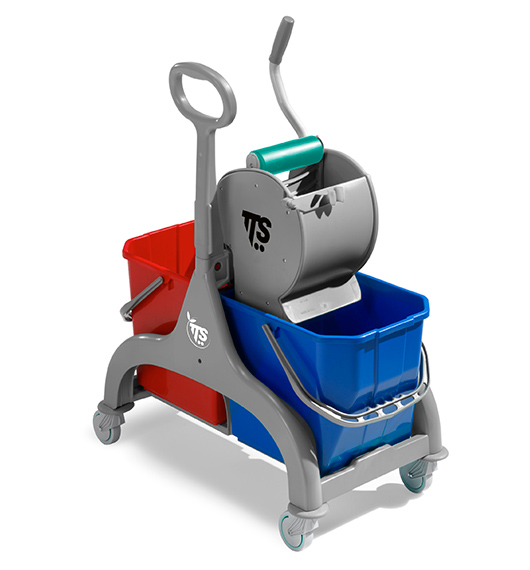 Chariot de nettoyage professionnel Nick Gray de 30 litres avec essoreuse à sec et manche en forme de parapluie