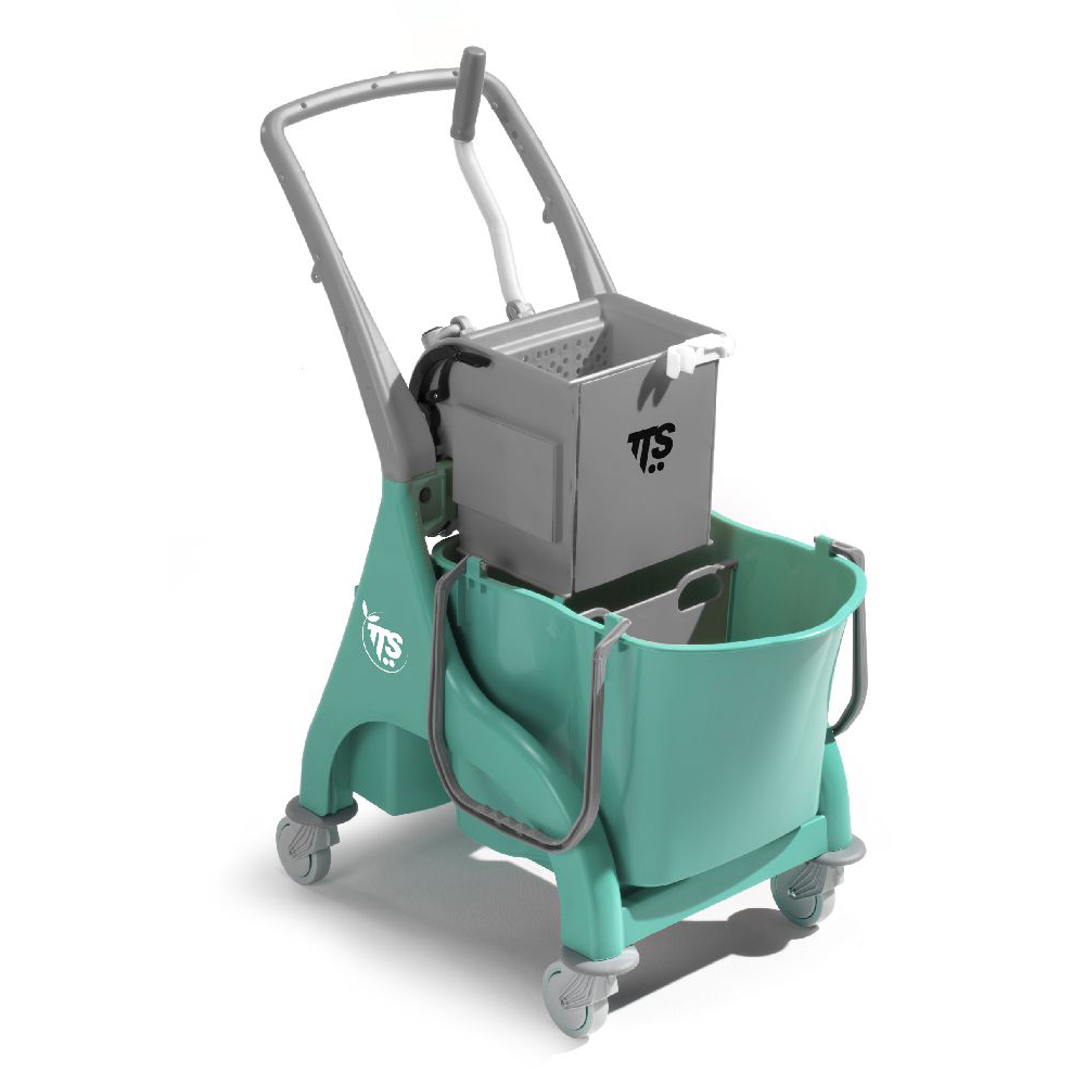 Chariot de nettoyage professionnel Nick Green de 28 litres avec essoreuse O-Key et poignée en U