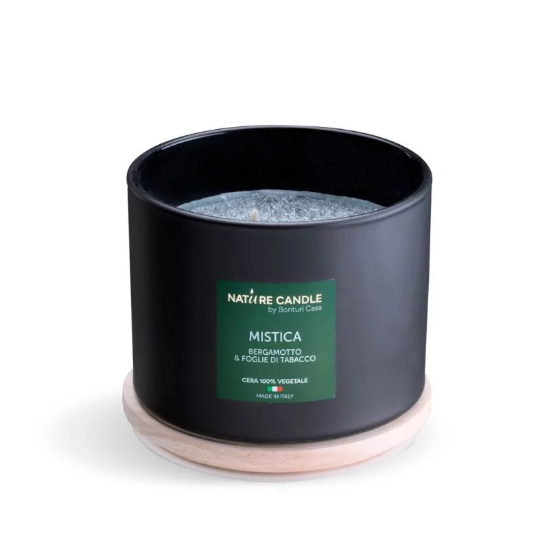Bougie parfumée naturelle Mistica - Bergamote et feuilles de tabac 380 gr - collection Essenza