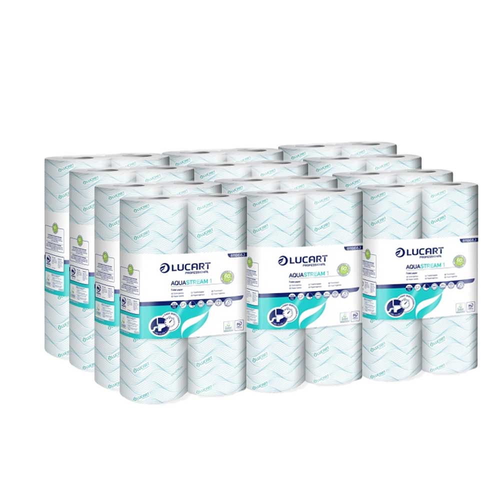 Paquet de 12 paquets de papier toilette emballé Aquastream (1 rouleau sur 6)