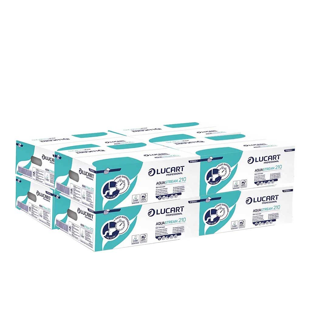 Emballage : 8 boîtes de papier toilette entrelacé hydrosoluble Aquastream 210 de 40 paquets