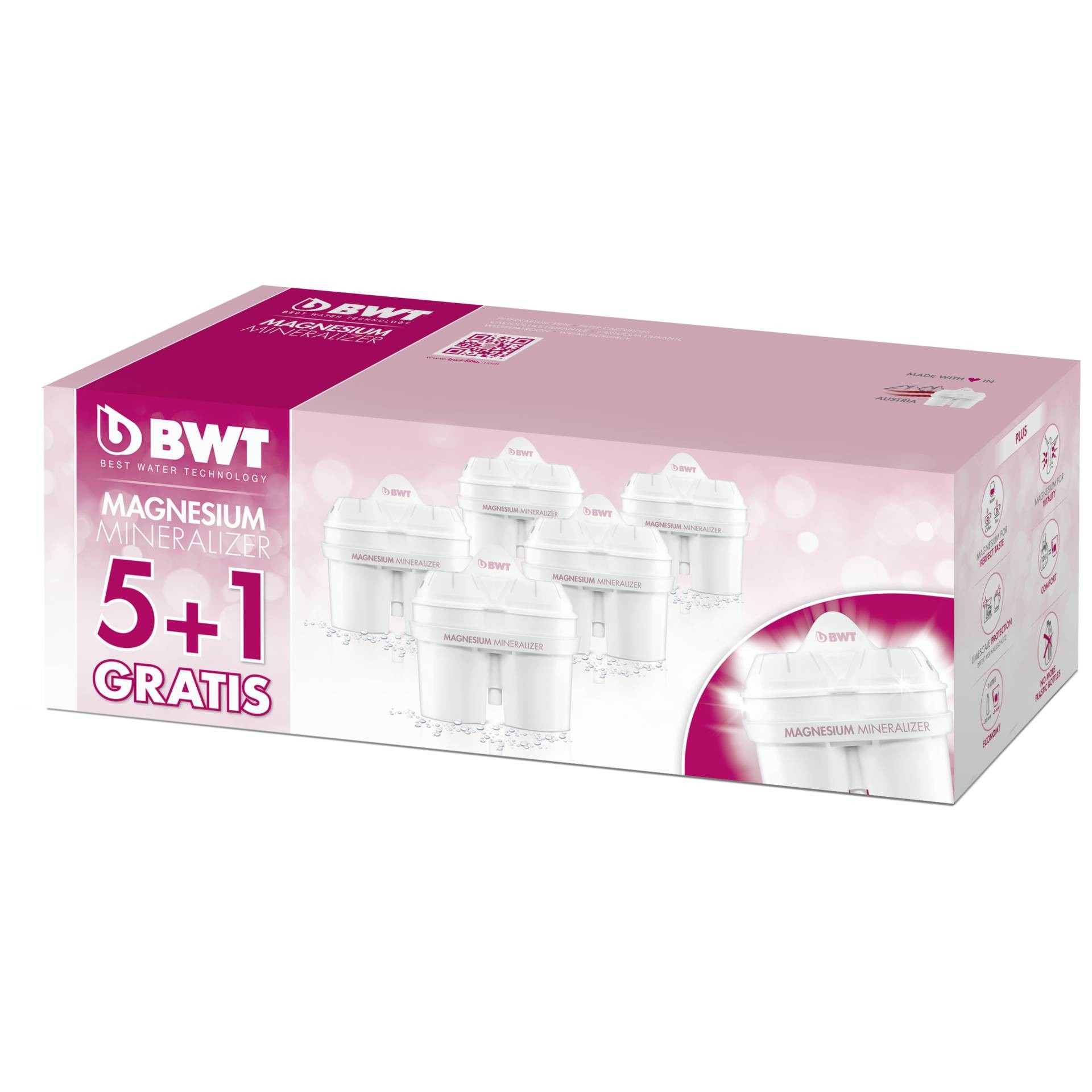 Lot de 5+1 filtres BWT pour eau minéralisée au magnésium Longlife