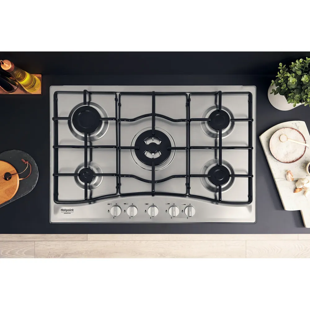 Cuisinière à gaz Hotpoint à 5 brûleurs PCN 752 T/IX/HAR 75 cm