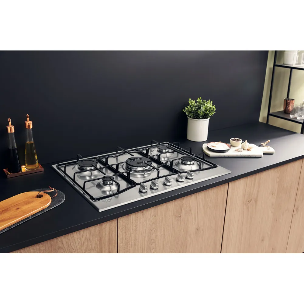Cuisinière à gaz Hotpoint à 5 brûleurs PCN 752 T/IX/HAR 75 cm
