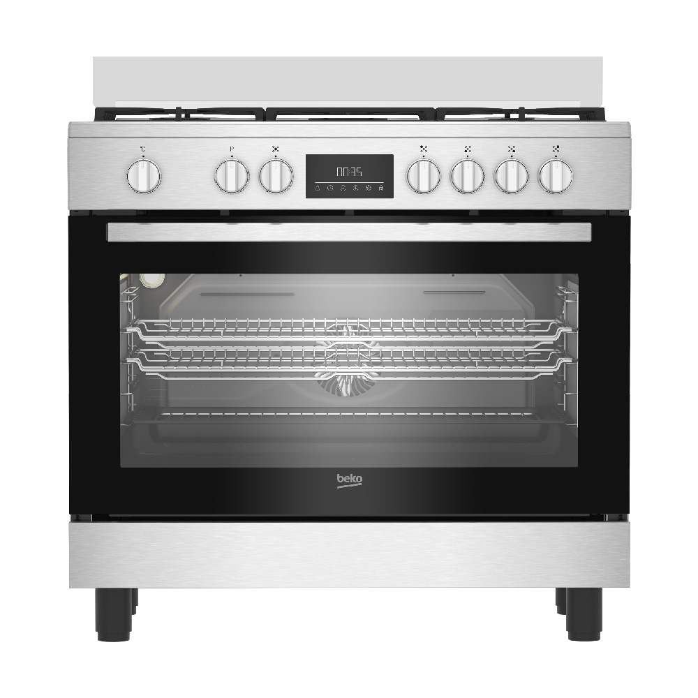 CUISINIÈRE À GAZ BEKO FOUR ÉLECTRIQUE À 5 BRÛLEURS 66LT 90x60 EN ACIER INOXYDABLE BGM11226EX