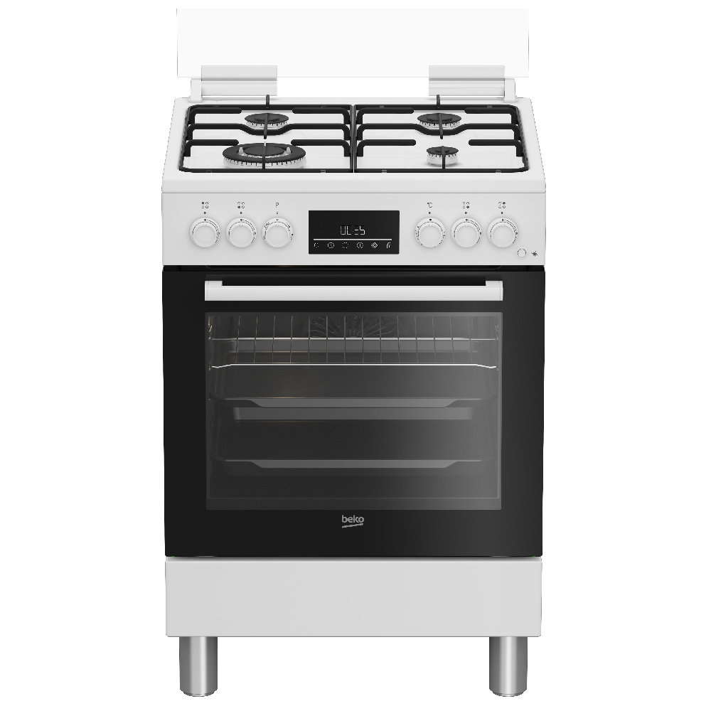 CUISINIÈRE À GAZ BEKO FOUR ÉLECTRIQUE À 4 BRÛLEURS 66LT 60x60 BLANC FBE62310GW