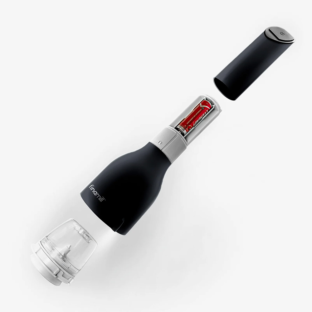 Moulin à épices électrique Finamill Midnight Black à piles avec 2 bacs