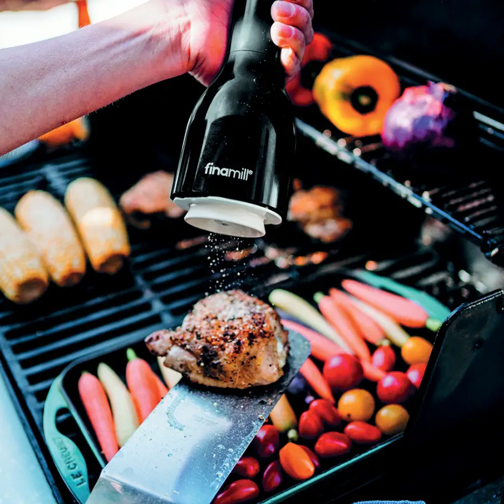 Moulin à épices électrique rechargeable par USB Finamill Midnight Black avec 2 récipients