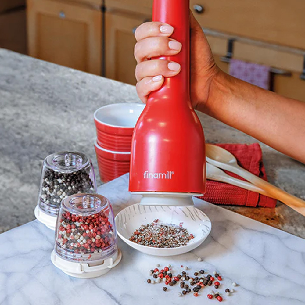 Moulin à épices électrique rechargeable par USB Finamill Sangria avec 2 récipients