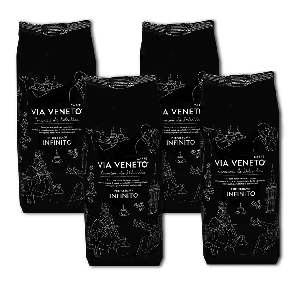 Mélange de grains de café Via Veneto Infinito, 500 g, paquet de 4