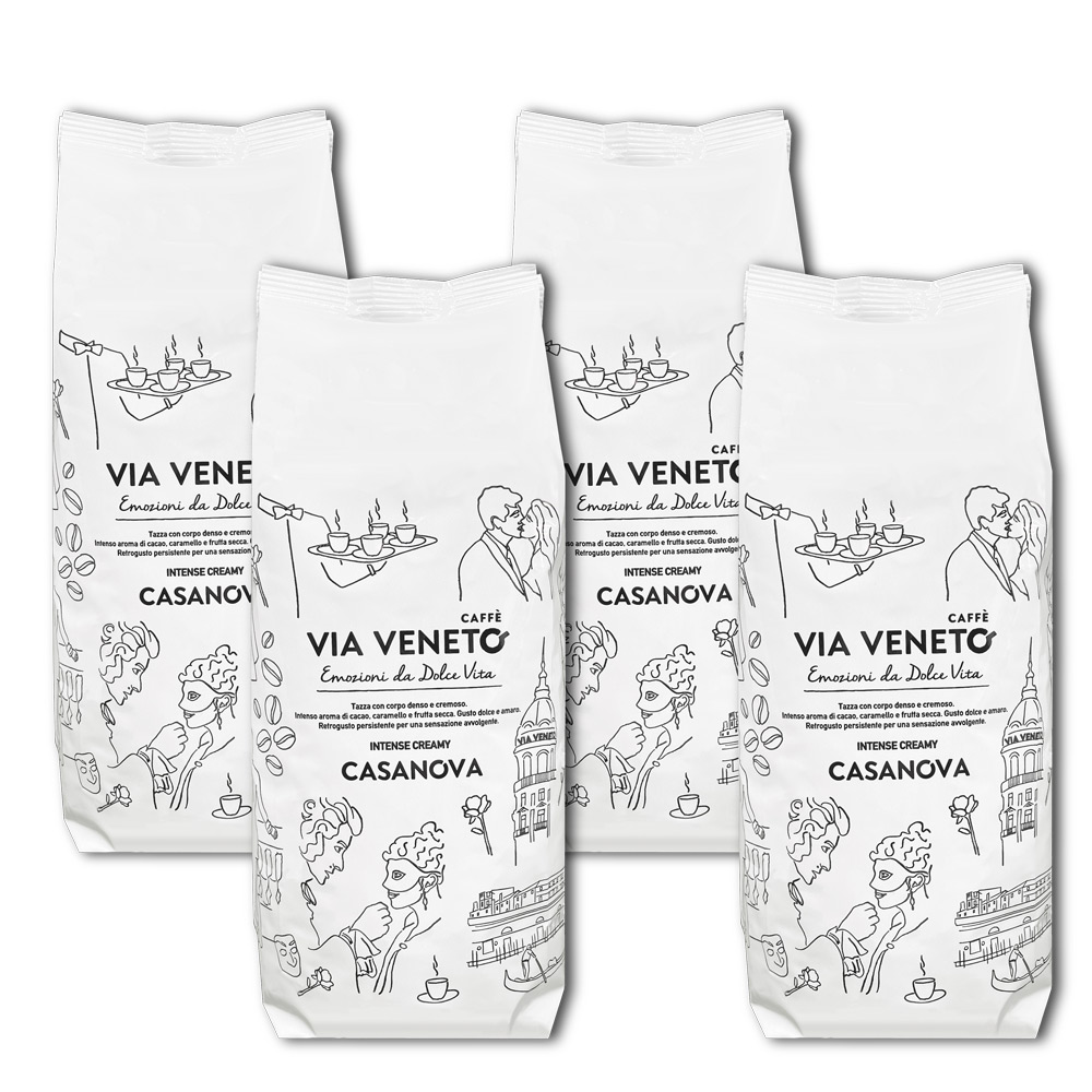 Café en grains entiers Via Veneto Casanova Blend 500 g (paquet de 4)