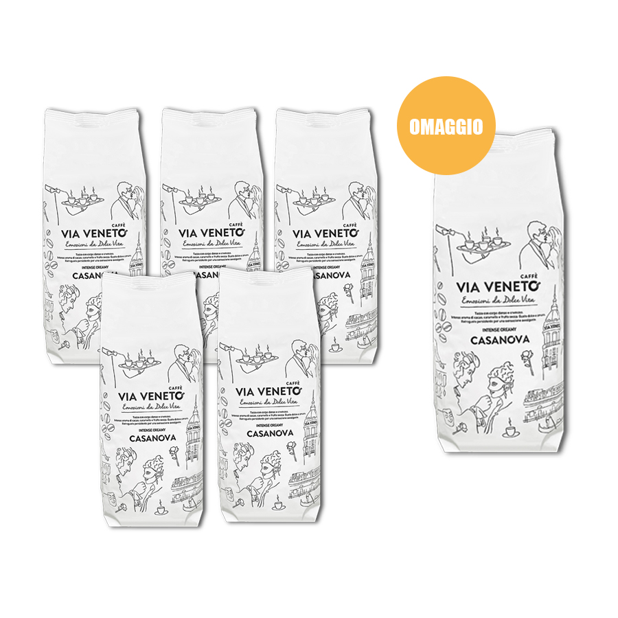PROMO 5+1 Via Veneto Casanova Blend Café en grains 500 g