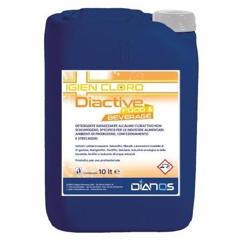 Détergent désinfectant et désinfectant Diactive pour aliments et boissons à base d'hypochlorite de sodium 5 LT
