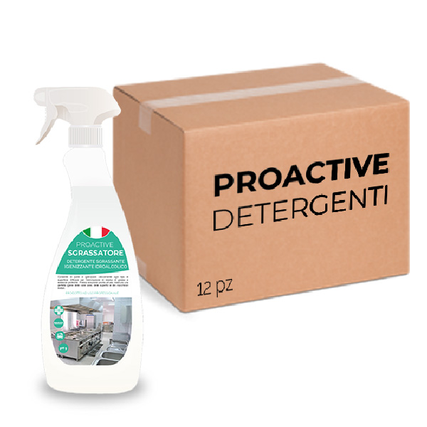 Boîte de 12 pièces de détergent dégraissant désinfectant hydroalcoolique ProActive 750 ml