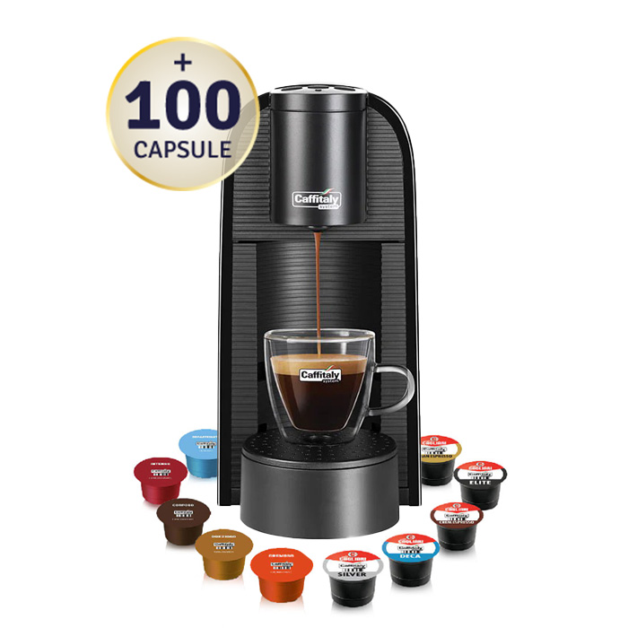 Machine à café noire Caffitaly Volta avec 100 capsules gratuites