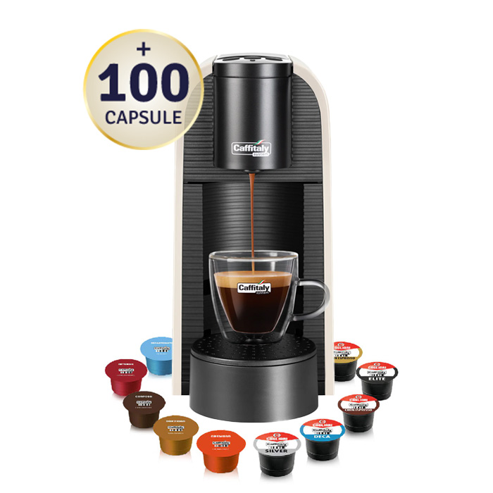 Machine à café blanche Caffitaly Volta avec 100 capsules gratuites